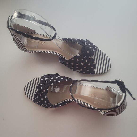 Ann Taylor Kaylin Polka Dot Knot Wedge Sandals Size 8 Black & White - Picture 5 of 12